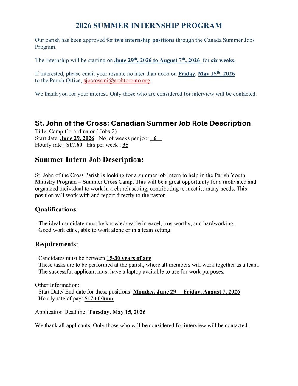 2026 SUMMER INTERNSHIP