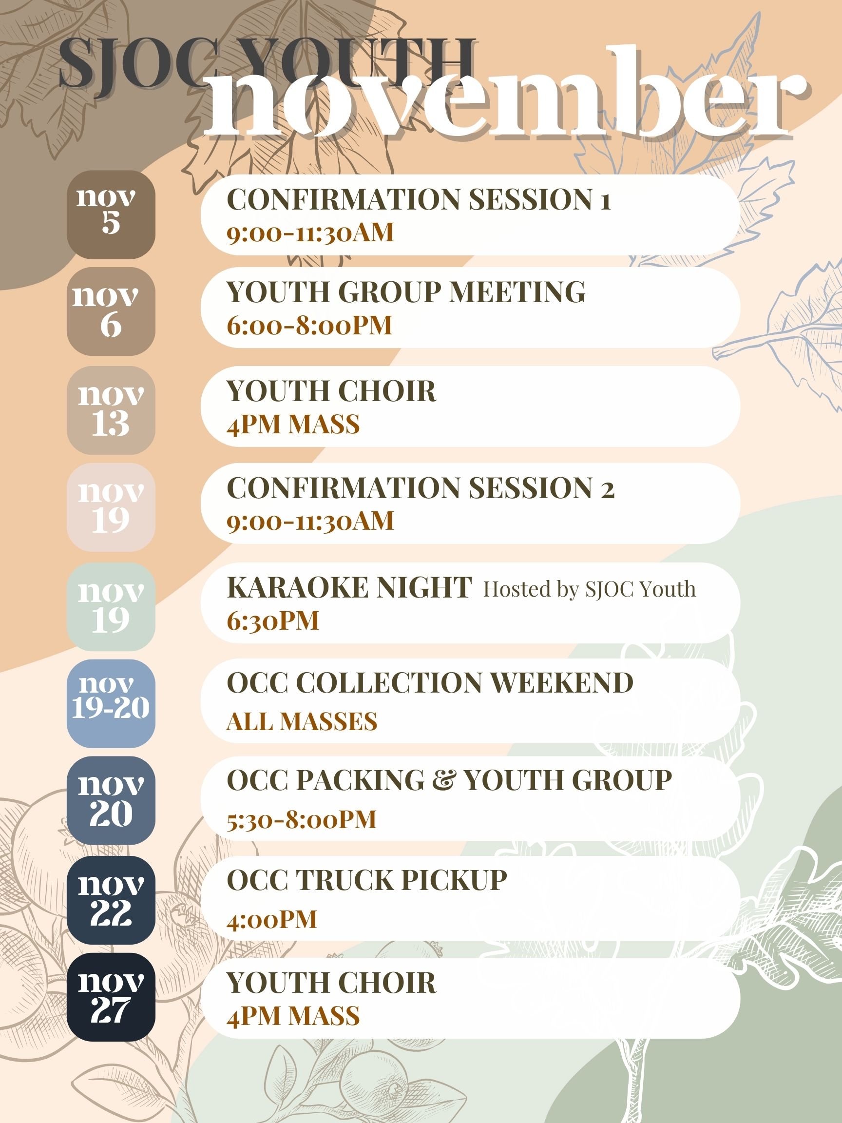Youth Group November Events Listing